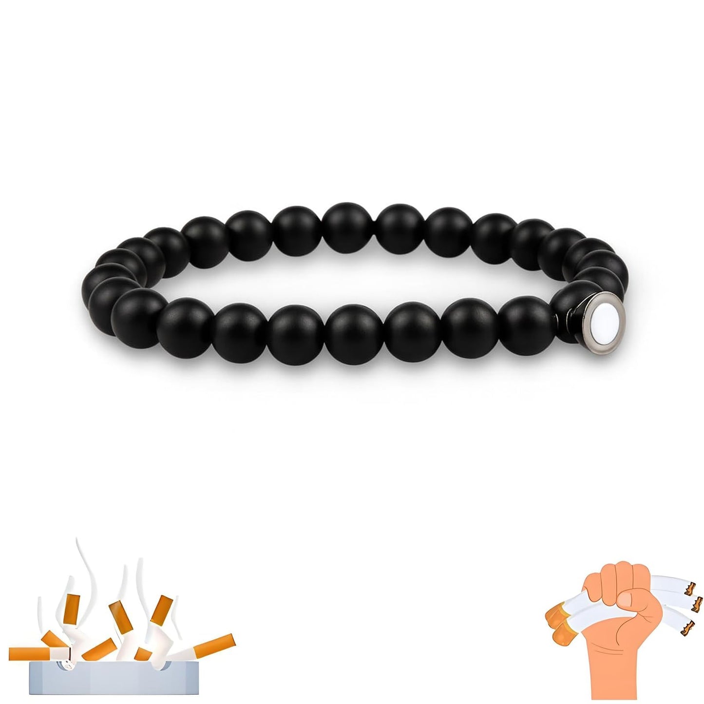 Mengji Life Glame Anti Smoking Bracelets for Women Men, Magtherapy Quitting Bracelet Stretch Adjustable Stop Smoking Cessation Effective Handmade Jewelry Gifts (1pcs-black)