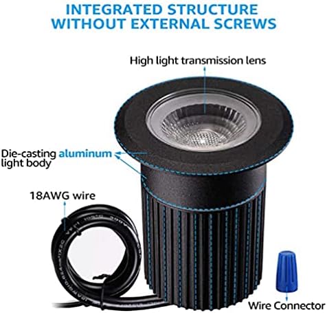 RNEHON 10W In-Ground Well Light,Voltage 12-24V, In-Ground Lighting, Low Voltage Landscape Pathway Lights, IP67 Waterproof, Aluminum, 3000K Outdoor Lighting for Yard,Lawn,Garden,Patio,Pack of 6