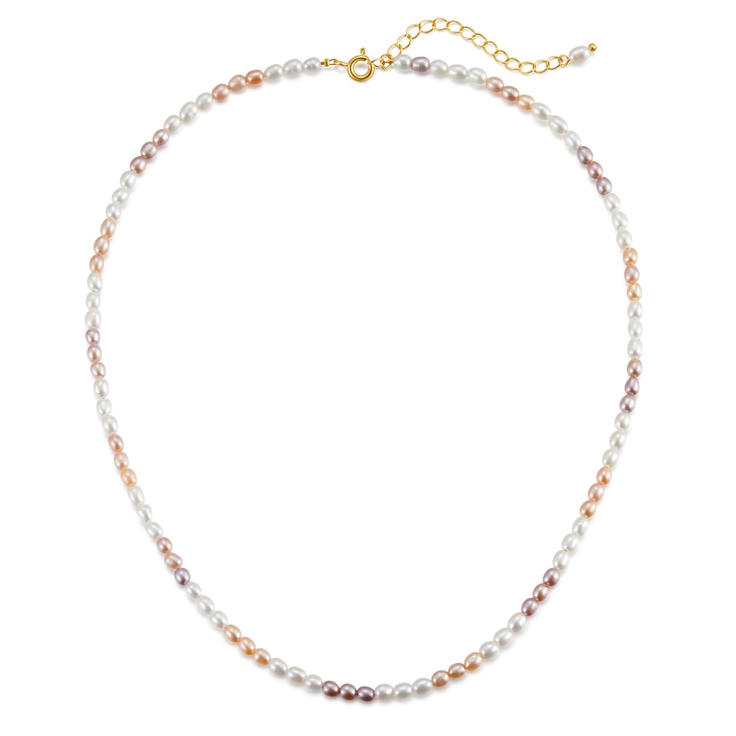 JaruJaru 3mm Multi-color Rice Pearl Strand, Small Oval Freshwater Pearls, Unique Pink Pearl Necklace for Women, 16-18 inch Adjustable
