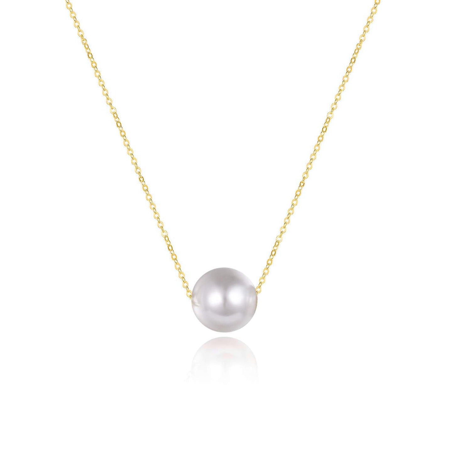 POPLYKE 14K Solid Gold Pearl Necklace Single Pearl Choker Necklace for Women 7-8mm Freshwater Cultured Pearls Jewelry Gifts for Wedding Bridesmaids Anniversary 16'' Chian