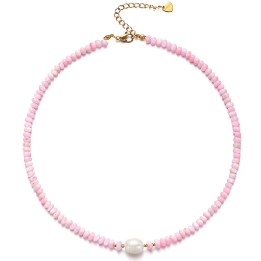 ERNAULO Beaded Necklaces for Women Seashell Beach Necklace with Freshwater Pearl 14K Gold Plated Boho Summer Handmade Jewelry CK-Seashell-lightpink