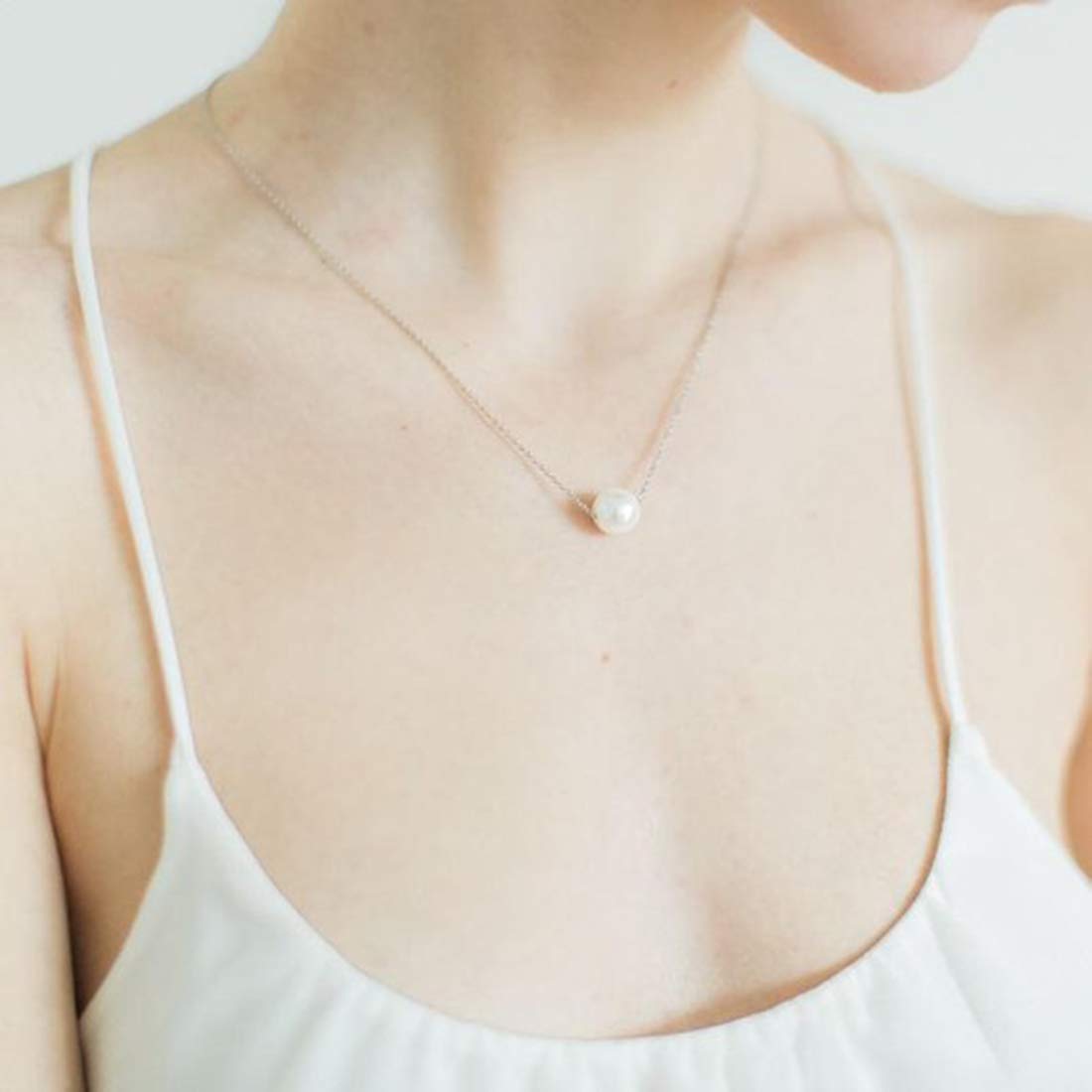 POPLYKE AAAA Single Pearl Choker Sterling Silver Necklace for Women 7-8mm Freshwater Cultured Pearls Wedding Bridesmaids Anniversary 14 16 18 inch (silver-single pearl necklace 18‘’)