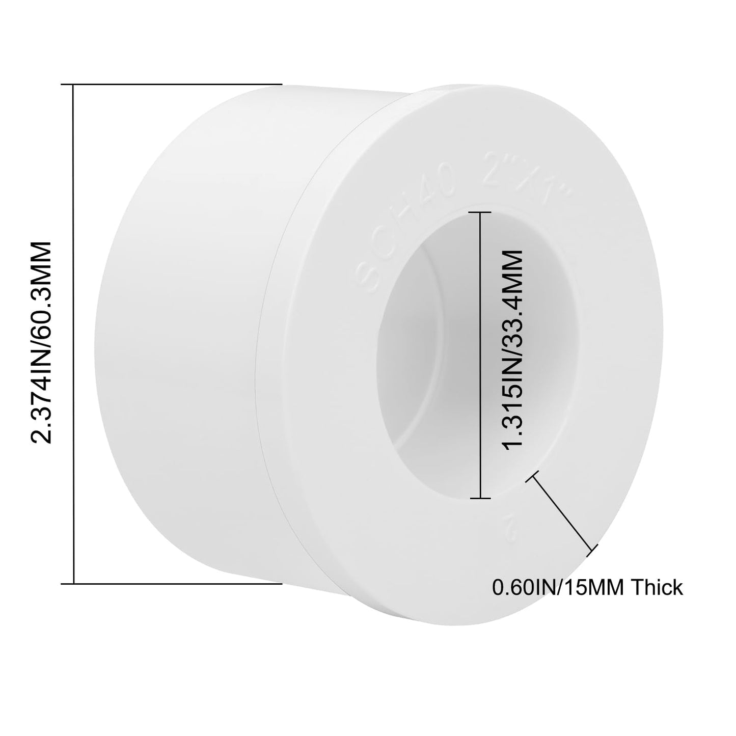 6Pack 2"x 1" PVC DWV Reducing Bush Adapter Pipe Fitting SCH40 PVC Reducer Bushing (Socket x Socket) PVC Pipe Reducing Bushing Fitting for Home Sewer Plumbing