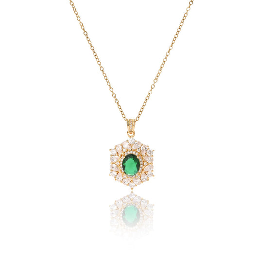 Green Baroque Emerald Necklaces for Women-Gold Plated May Birthstone Healing Crystal Necklace For Valentines Day Mother's Day Christmas Birthday Gifts