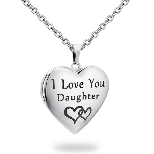 PHOCKSIN Silver Heart Locket Necklace That Holds Pictures Engraved I Love You Daughter Birthday Gifts For Daughter from Parents