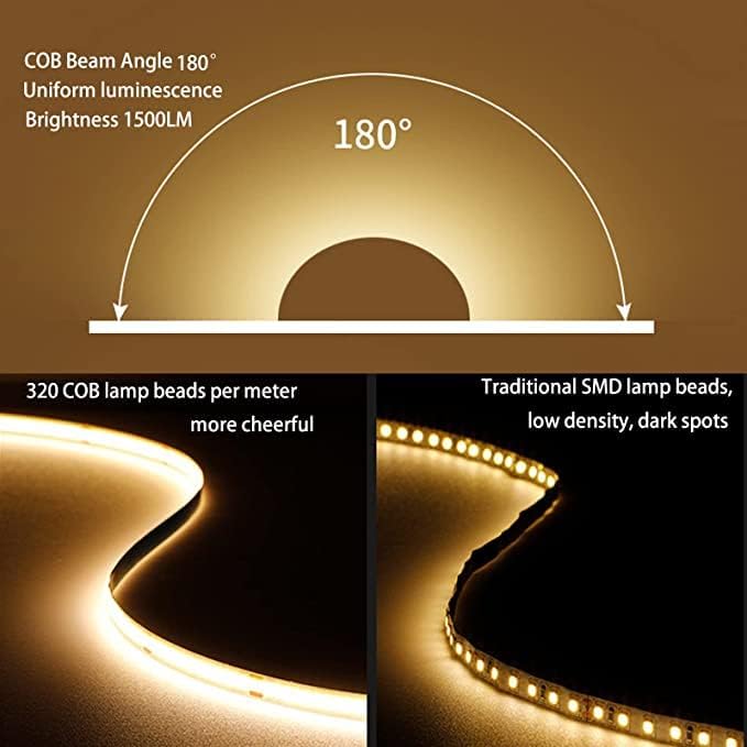 MDee】USB COB Tape Light LED Strip.9.84ft/3m- Flexible 5mm Hidden DC 5V LED Tape with 320 LEDs/m for Warm (2700K) Lighting. Cuttable, Shapeable, USB Powered. Ideal for Kitchen