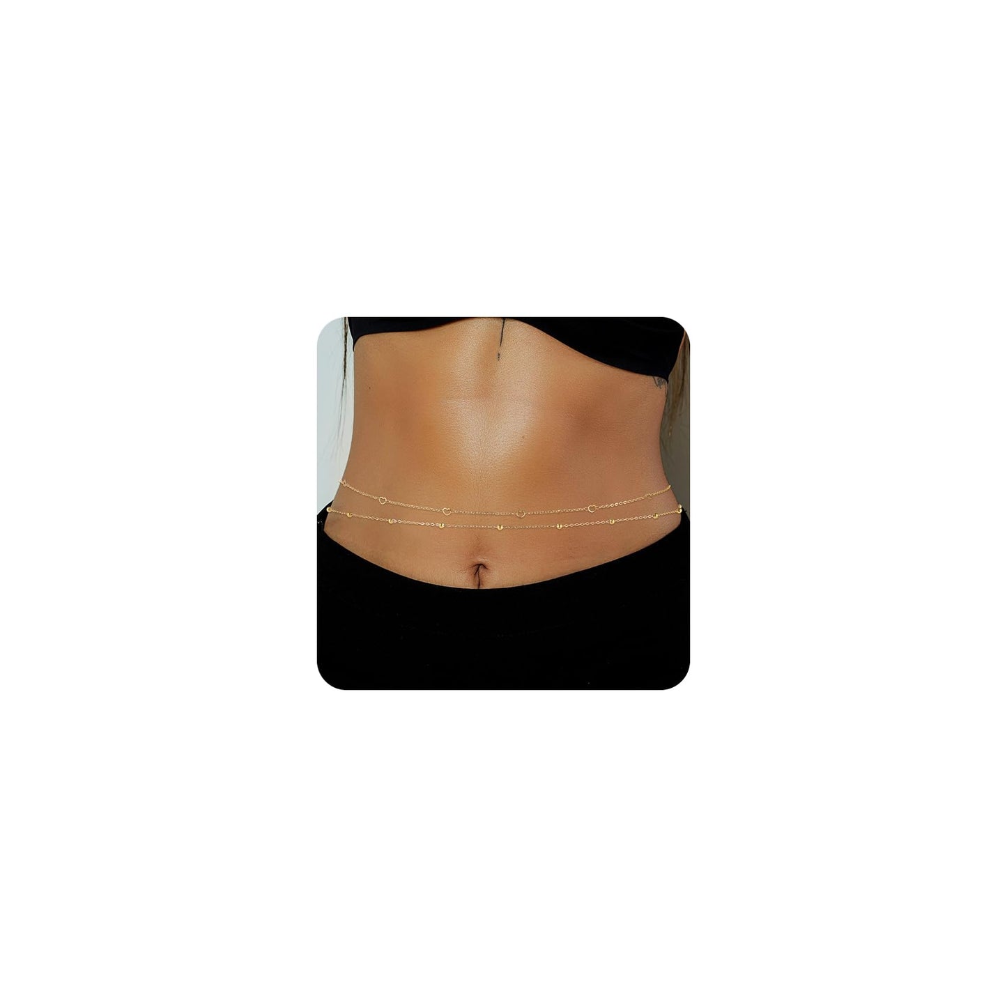 HSWYFCJY 1PCS/2PCS Gold Waist Chain for Women - Adjustable Bead Belly Chain Jewelry Accessories for Sexy Bikini, Waterproof Layered Summer Body Belt Chains for Beach, Party, 26.7"+9.8" Extender