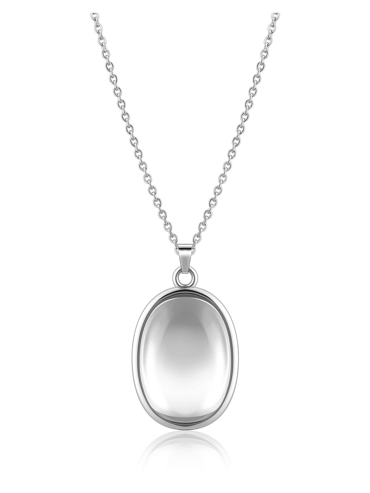 BOPREINA Stainless Steel Worry Stone Necklace for Women Anxiety Relief Fidget Jewelry Sliver Oval Peaceful Thumb Pendant Necklace Meditation Relaxation Stress Relief Pendant 30x46mm