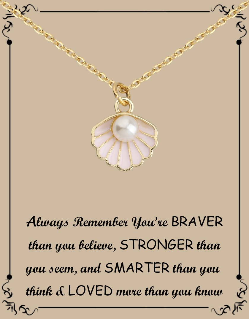 BNQL Seashell Pendant Necklace Beach Lover Gifts Scallop Necklace Enamel Blue Seashell Jewelry Gifts for Women