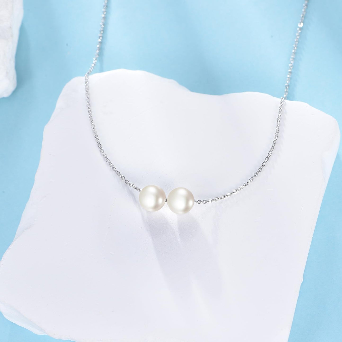 POPLYKE 2 Pearls Necklace Sterling Silver Pearls Choker Necklace for Women 7-8mm Freshwater Cultured Pearls Wedding Bridesmaids Anniversary 16''