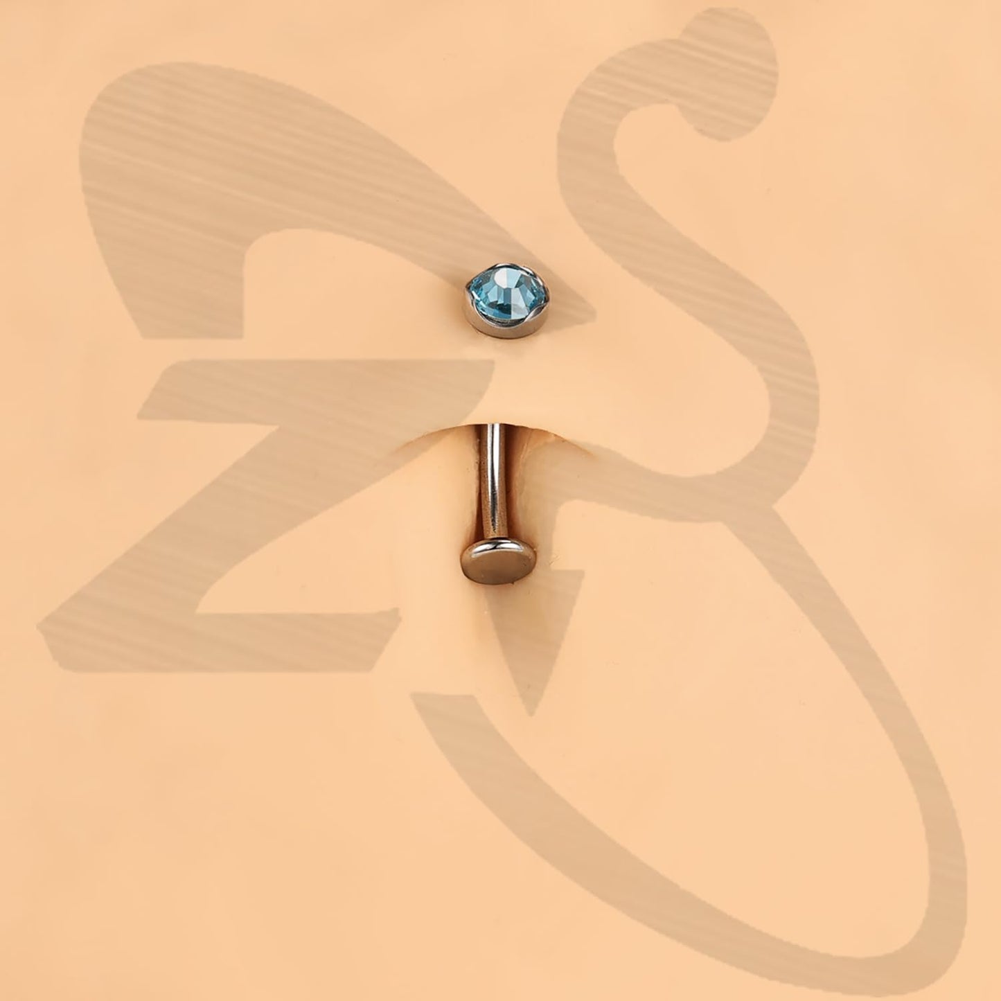 ZS ASTM F136 Titanium Belly Button Ring, 14G Cubic Zirconia Navel Jewelry, 6/8/10/12/14MM Internally Threaded Long Bar Navel Barbell Stud Flat Back Belly Piercing (Blue,L:14mm)