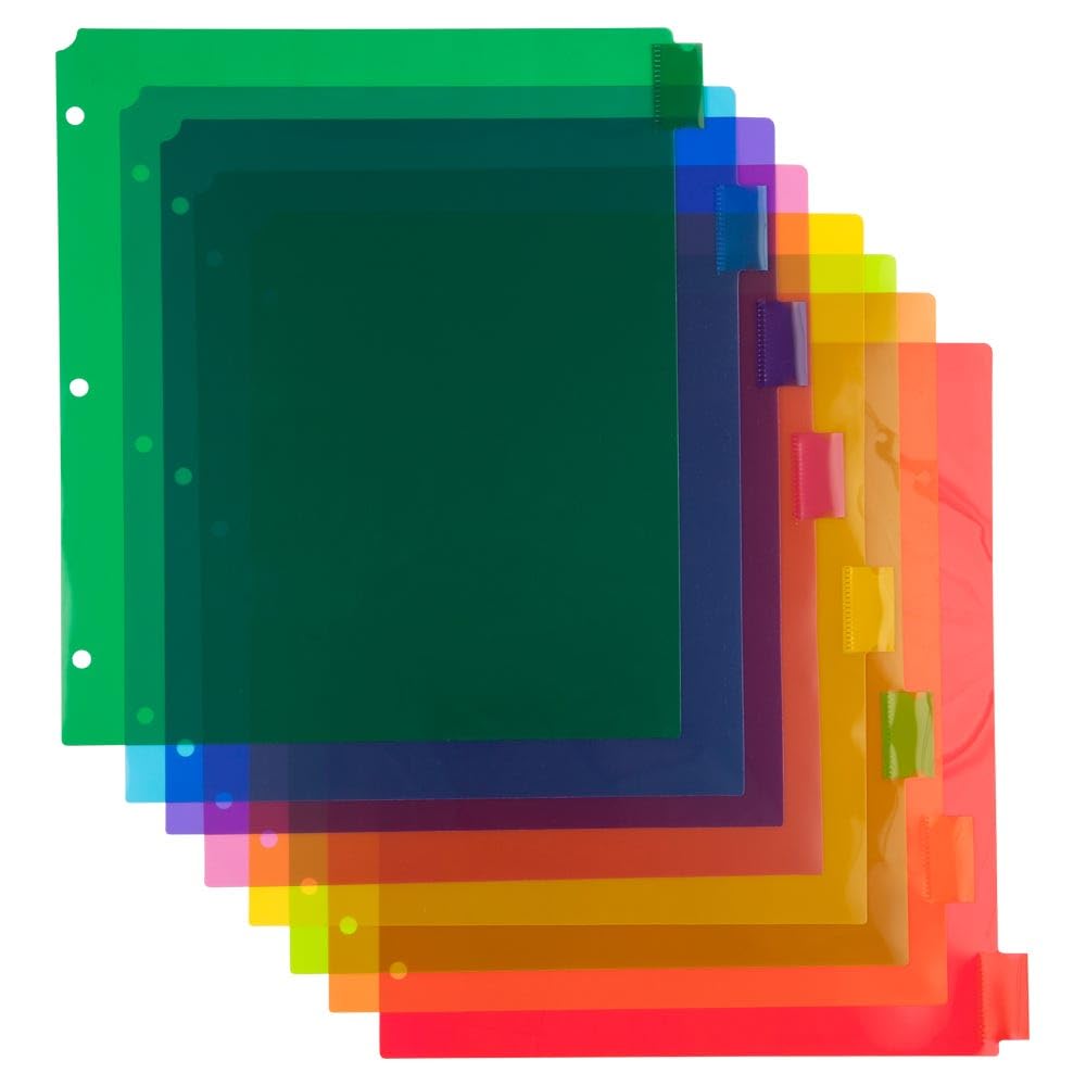 JAM PAPER Plastic Index Tab Dividers - 8-Tab - 9 3/4 x 11 1/2 - Multicolor - 2 Sets of 8 Tabs/Pack
