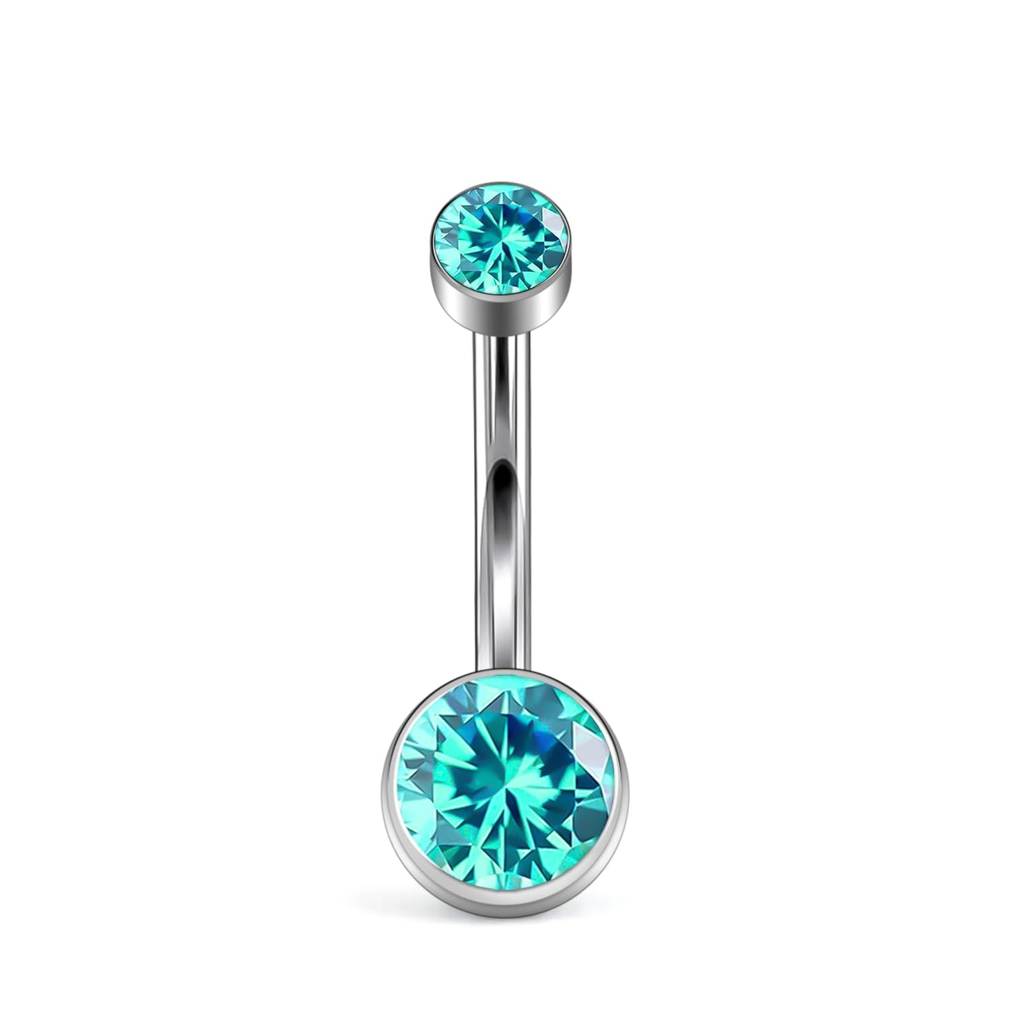 XUU Titanium Belly Button Rings, Black & Silver – 14G Internally Threaded Navel Piercing Jewelry, 10mm & 12mm Curved Barbells with 7 Colors Gems – Hypoallergenic (Silver-Ocean Blue cz, 10MM)