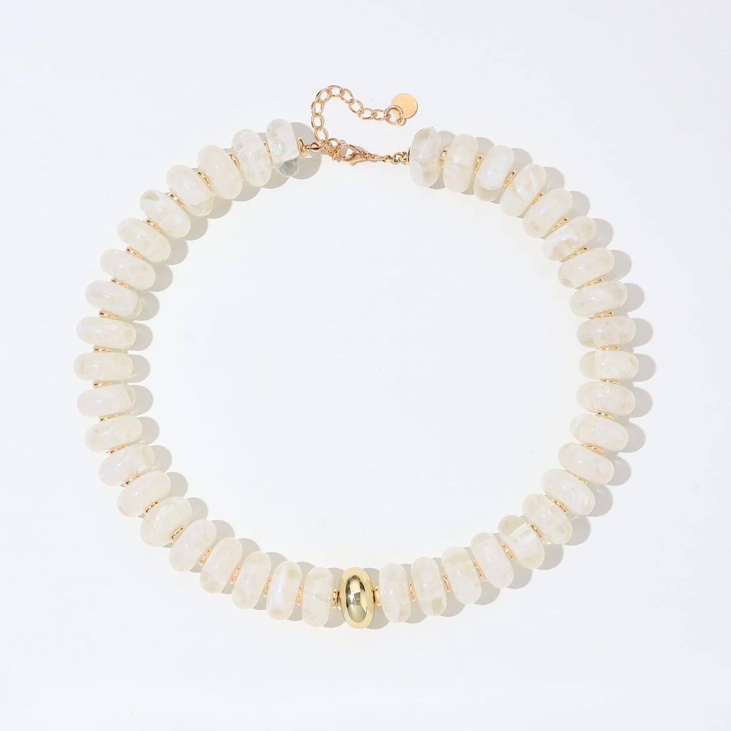 joymiao Chunky Beaded Necklace for Women Colorful Resin Beads Necklace White Flat Bead Choker Hippie Gemstone Jewelry for Beach Vacation Summer