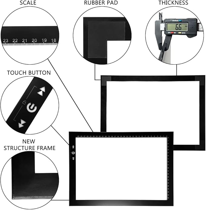 HSK A4 LED Artist tracing Light Box Copy Table, Adjustable High Brightness Light Pad for Tatto Drawing, Sketching, Animation, Diamond Painting Accessories, Without Adapter
