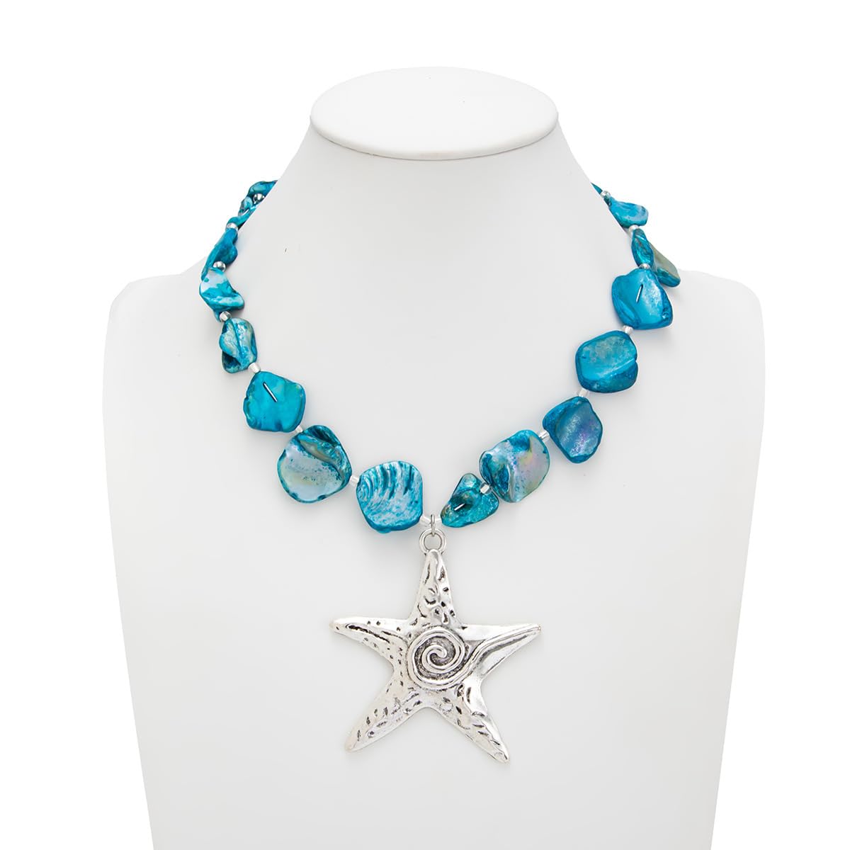 LNNVKRV Chunky Silver Big Starfish Pendant Necklace for Women Fashion Adjustable Colorful Irregular Shell Beaded Choker Necklaces Boho Summer Beach Jewelry for Women (blue)