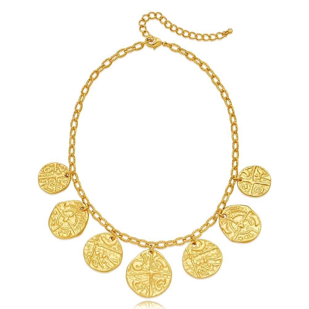 INNERDIVA Gold Chunky Charm Necklace Multiple Coin Pendant Necklace Summer Necklaces Beach Jewelry for Women Present
