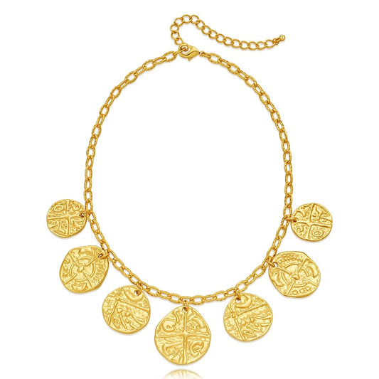 INNERDIVA Gold Chunky Charm Necklace Multiple Coin Pendant Necklace Summer Necklaces Beach Jewelry for Women Present