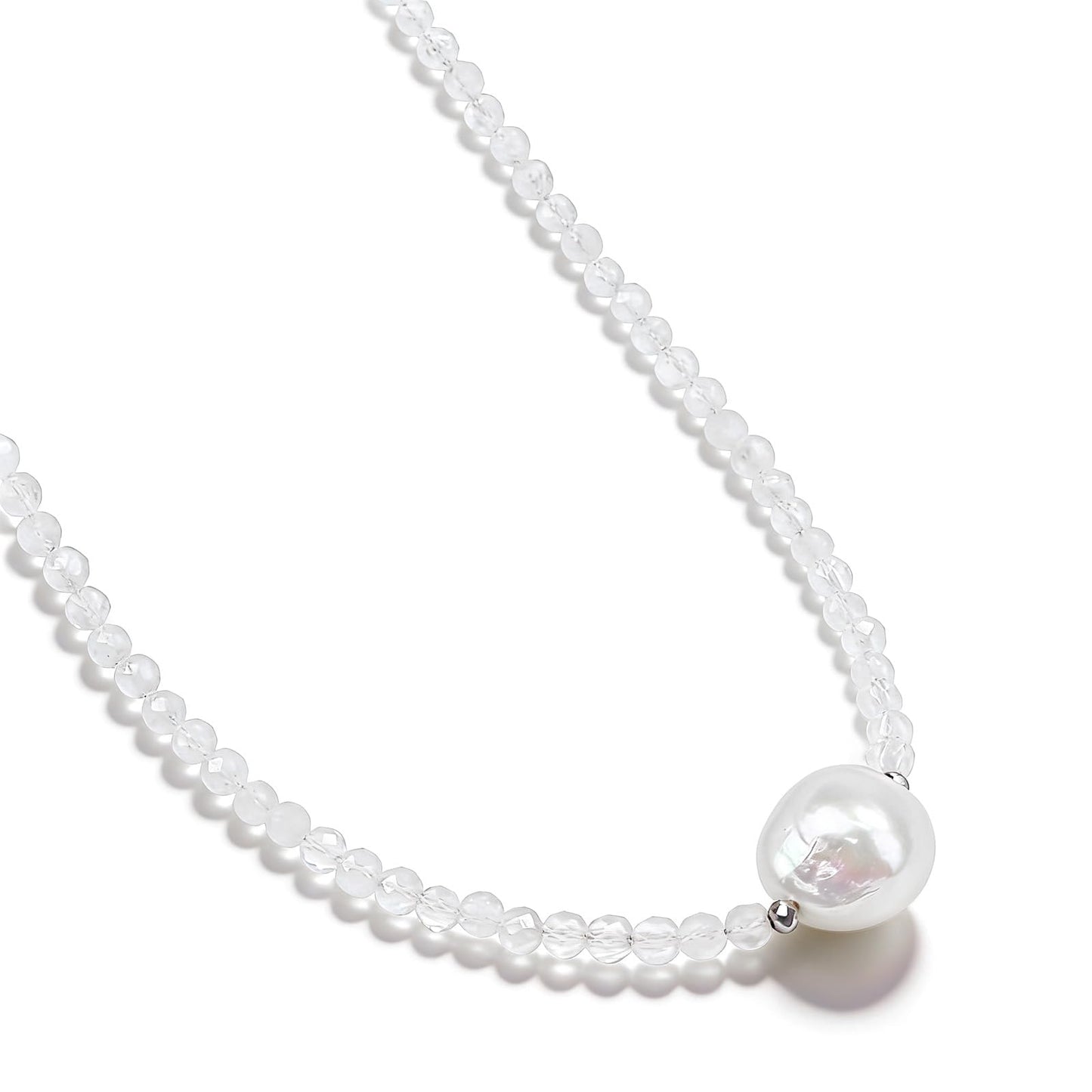 GEMTAL Single Pearl Choker Pendant Necklaces for Women, Natural Gemstone Womens Moonstone Crystal Choker Necklace, Dainty Round Freshwater Pearl Handmade Jewelry Gift Women Birthday Bridesmaids Anniversary(Moonstone, 18")