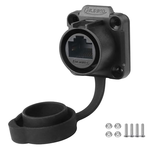 CNLINKO LP-20 RJ45 Panel Mount Socket, CAT6 Ethernet Connector RJ45 4-Hole Socket IP68 M20 Waterproof Connector (Black RJ45 4-Hole Socket)