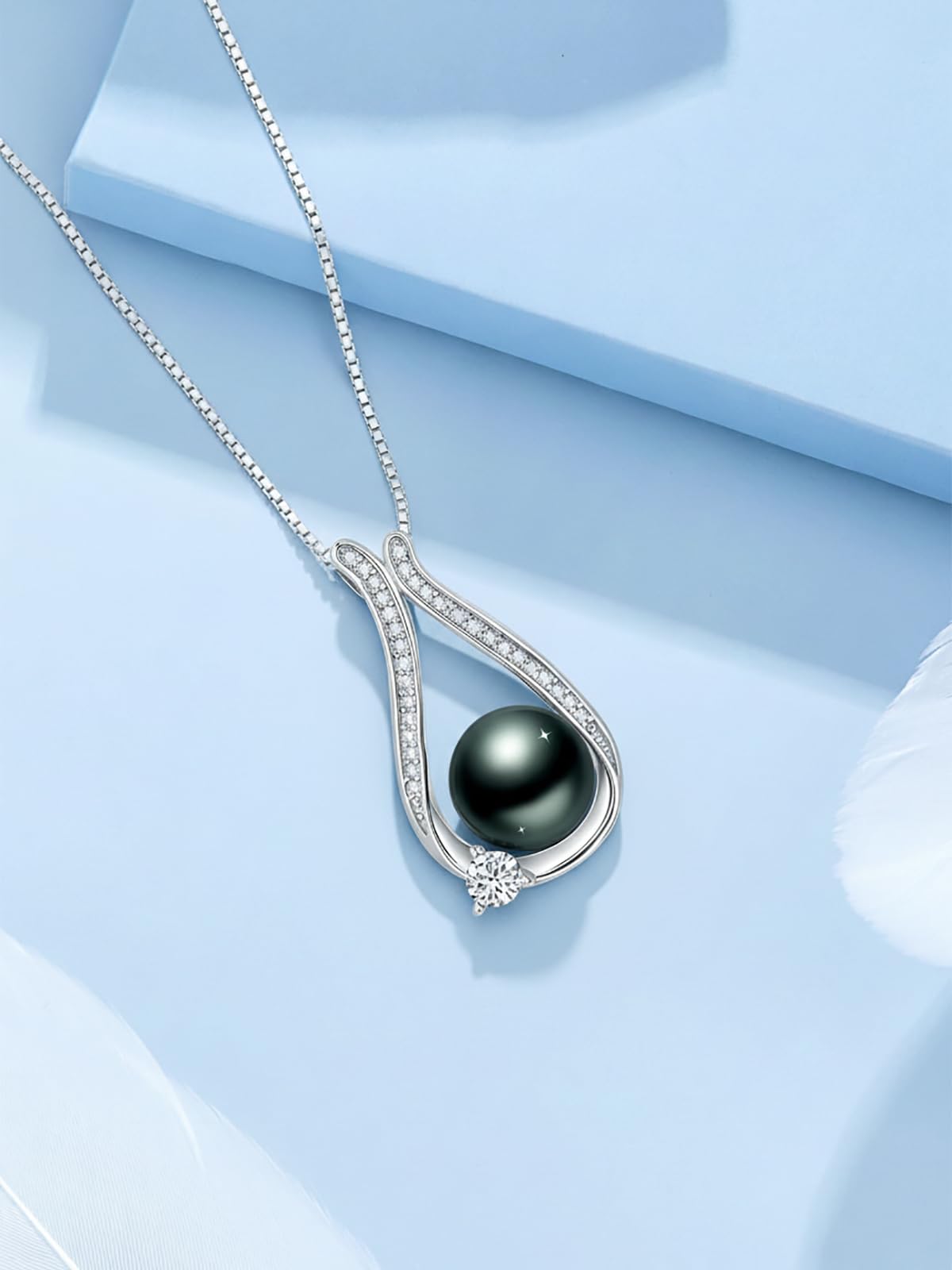 KANNSOAR 9mm Tahitian Black Pearl Necklace 18K Gold-Plating Sterling Silver Fine Jewelry Wedding Birthday Anniversary Valentines Day Christmas Mothers Day Gifts for Wife Women Mom Lover Girlfriend Her