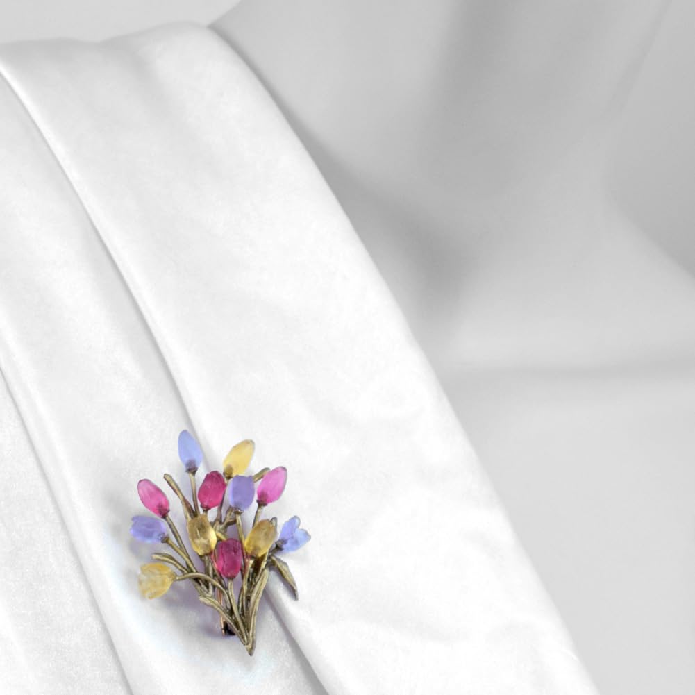 American Handmade Tulip Flower Bouquet Brooch Pin | Cast Artisan Glass & Bronze