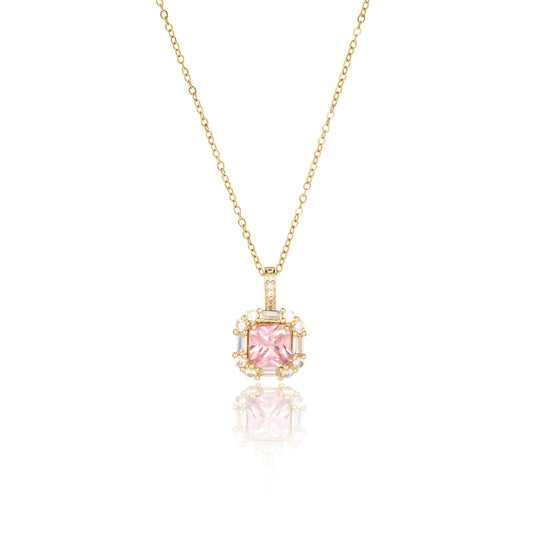 Pink Square Rose Quartz Necklace for Women-Gold Plated October Birthstone Healing Crystal Necklace For Valentine's Day Mother's Day Christmas Birthday Gifts