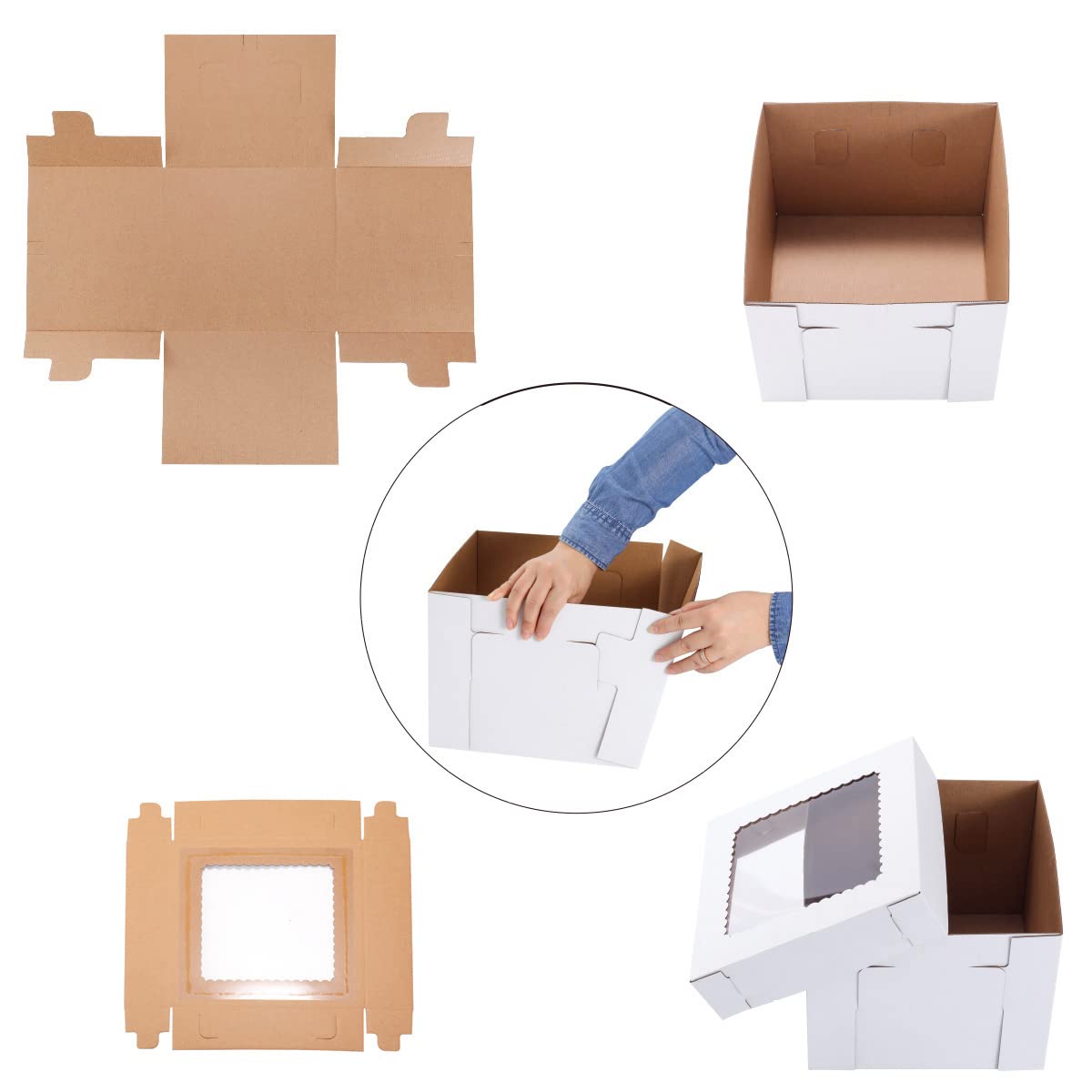 Huoshange Tall Cake Boxes for Tier Cakes,8X8X10 Inch [4Pack ] Thick Sturdy Cake Box with Window,White Cake Carrier, Disposable Cake Containers