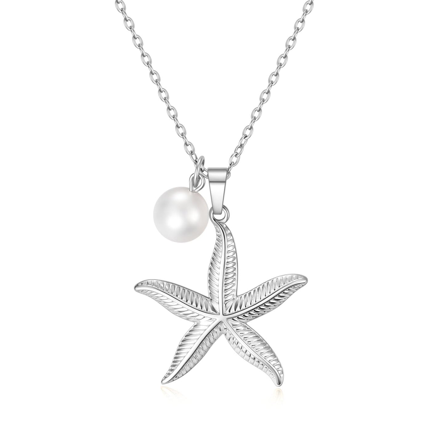 Starfish and Fresh Water Pearl Necklace for Women,Stainless Steel Ocean Theme Hypoallergenic Coastal Jewelry