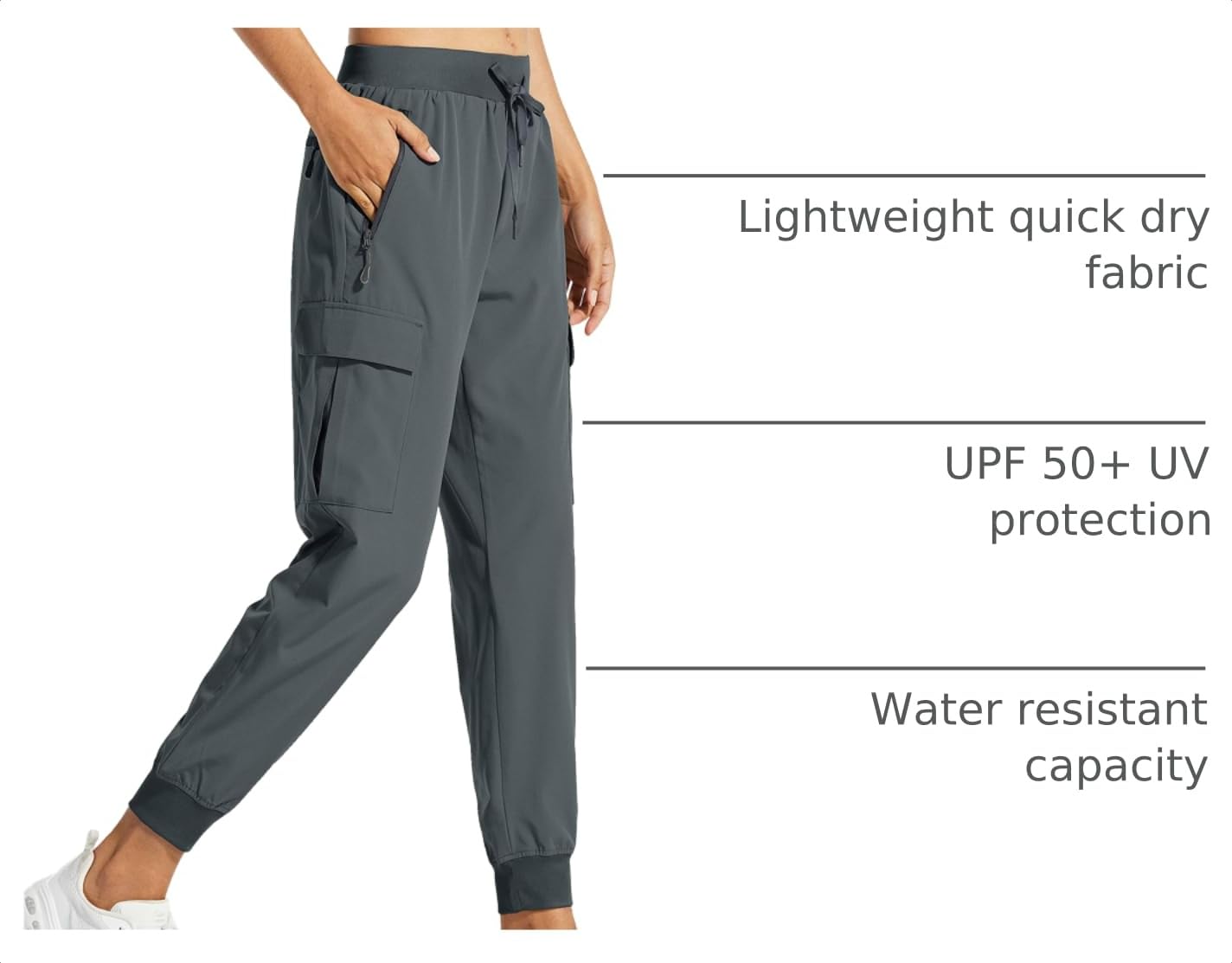 Libin Women's Cargo Joggers Lightweight Quick Dry Hiking Pants Athletic Lounge Casual Travel Petite, Steel Gray XXL