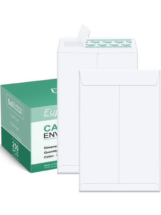 Eupako Catalog Envelopes 6x9 Small White Envelopes Self Seal 250 Pack for Mailing, Organizing, Storage