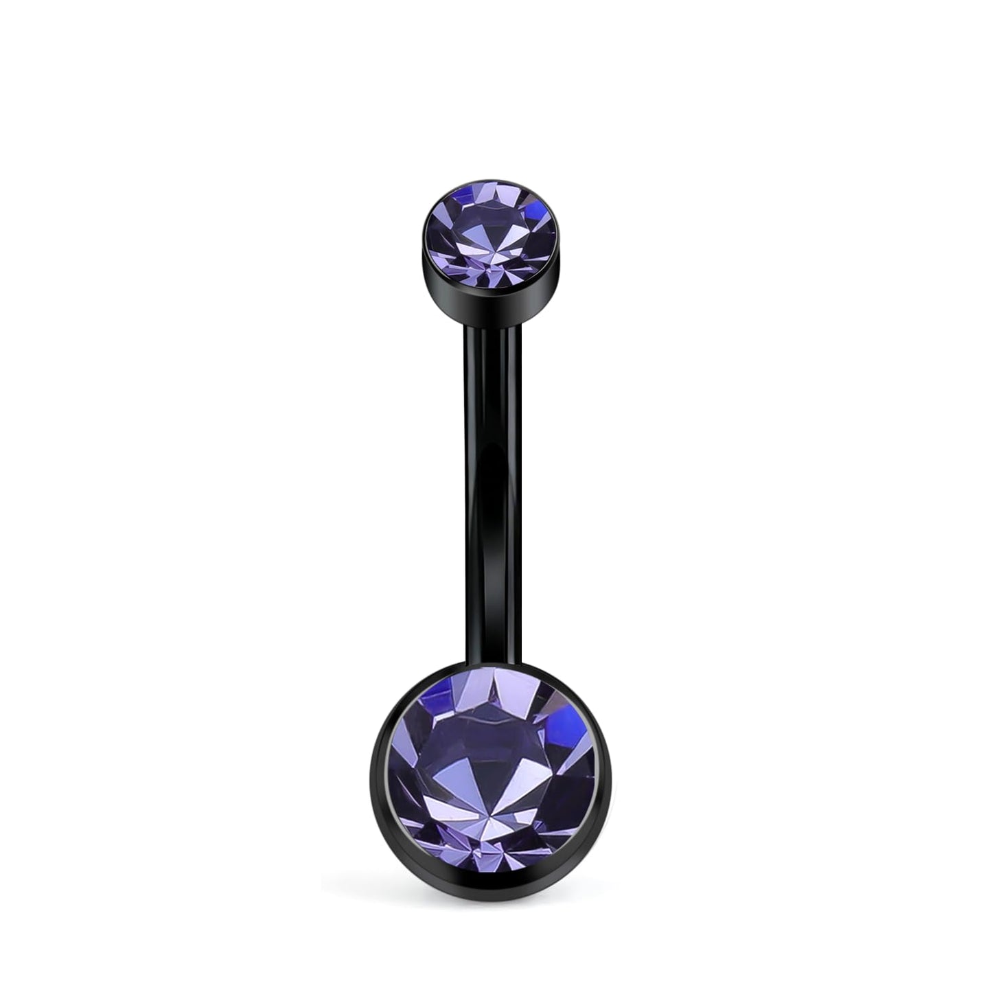 XUU Titanium Belly Button Rings, Black & Silver – 14G Internally Threaded Navel Piercing Jewelry, 10mm & 12mm Curved Barbells with 7 Colors Gems – Hypoallergenic (Black-Violet cz, 10MM)