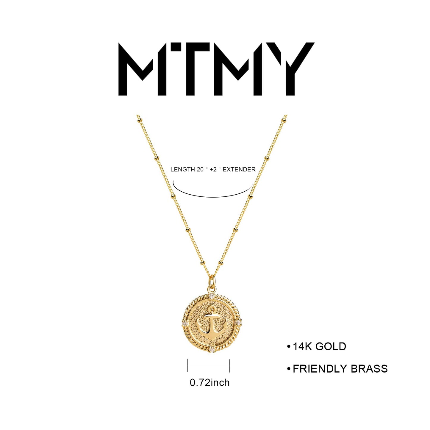 MTMY Gold Starfish Necklace 14K Gold Plated Shell Conch Ocean Pendant Necklace for Women Beach Summer Jewelry(Anchor)