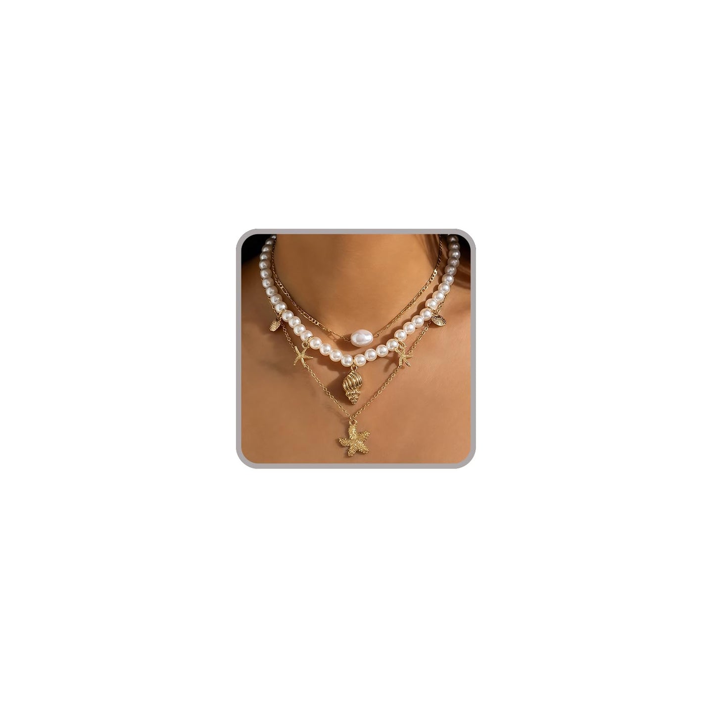 Sora Tuki Layered Starfish Necklace Beach Jewelry for Women Seashell Cowrie Puka Shell Necklaces for Women Beach Necklace Turtle Beaded Choker Necklaces Ocean Jewelry (1 - Layered)