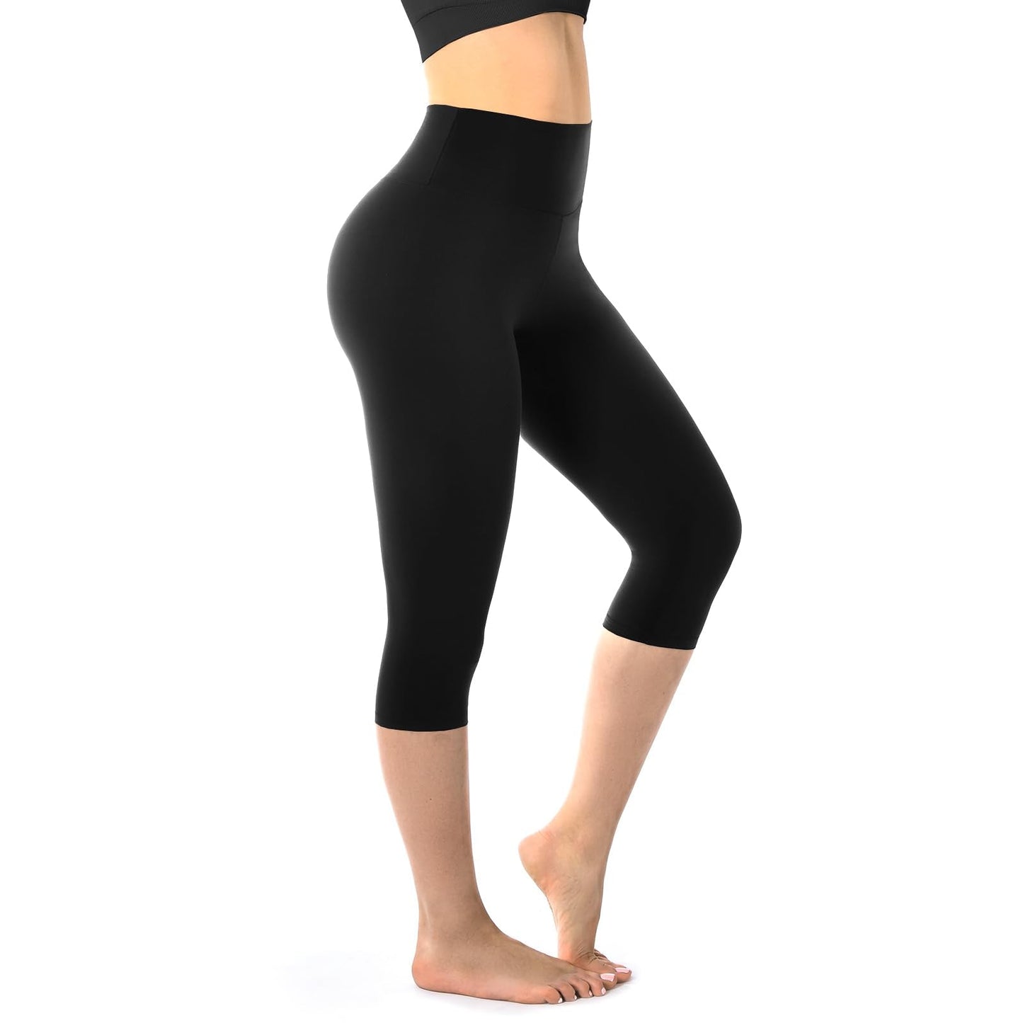Walifrey Capri Leggings for Women, Buttery Soft High Waisted Leggings for Gym Yoga Workout (Black XXL)