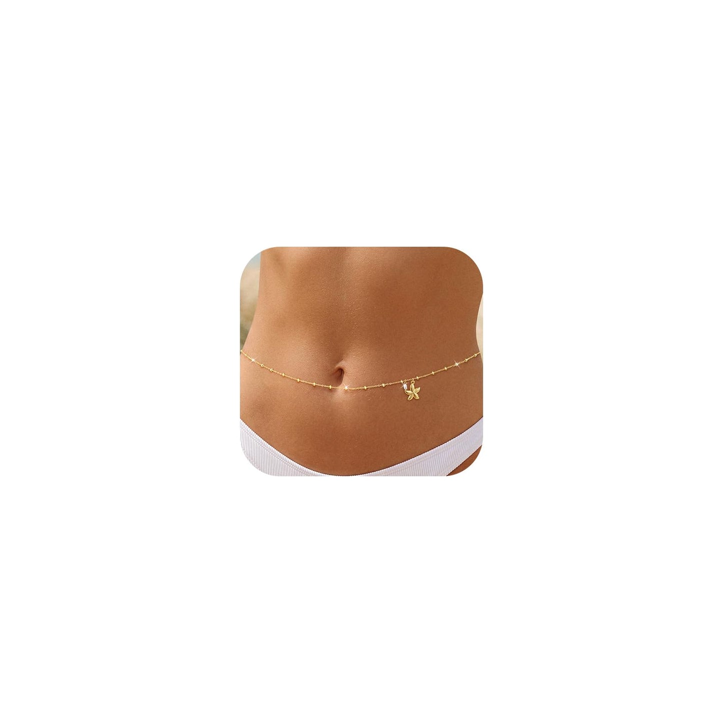 Blpinro Waist Chain for Women, 14k Gold Plated Body Chain, Sexy Gold Starfish Belly Chain for Bikini Beach Summer Wear, Everyday Jewelry Gifts Adjustable Length (27-37 Inches)