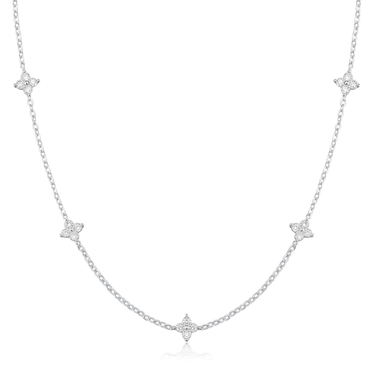 CUEZIY Dainty Silver Necklaces for Women Station Choker Cubic Zirconia Simulated Necklace Simple Cute Layering CZ Necklace Trendy Simple Jewelry Gifts