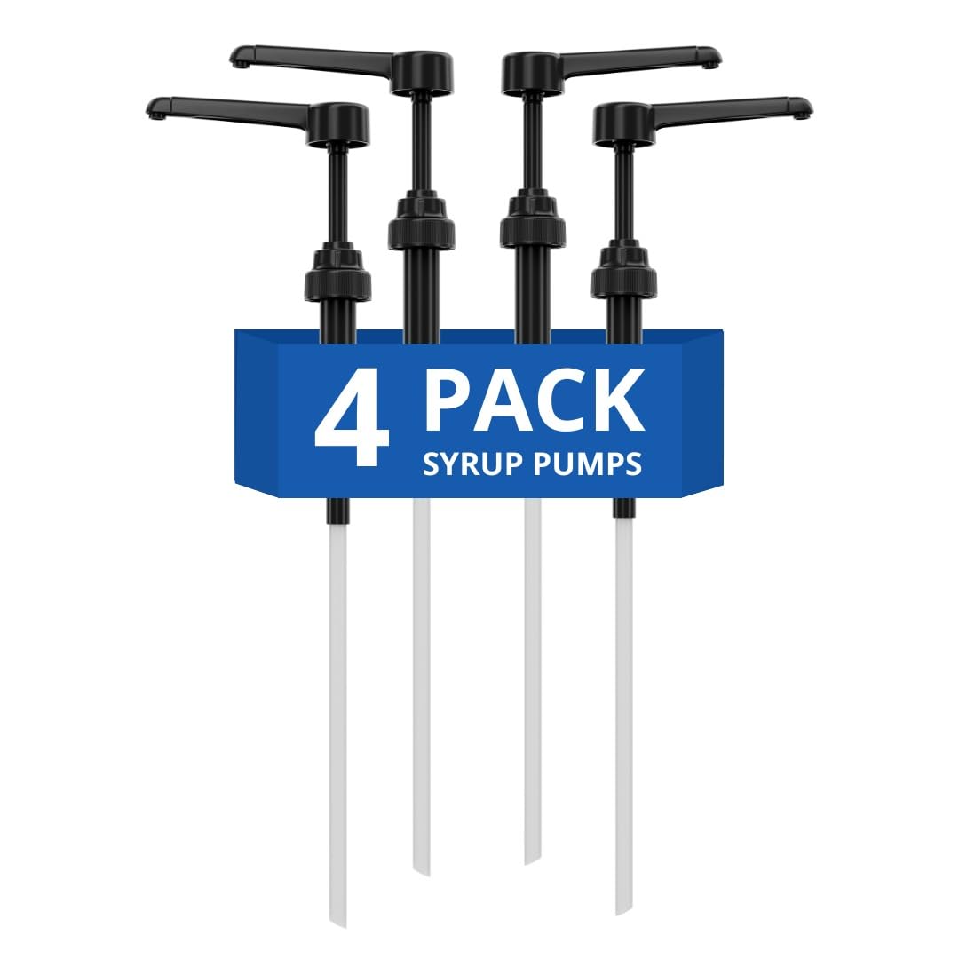 Coffee Syrup Pump Compatible with Torani 24 oz - 25 onces/Monin 1Liter Bottle/Davinci 750ml Bottles - Multipurpose Soap Oil Dispenser Pumps Set of 4 (4 Pack)
