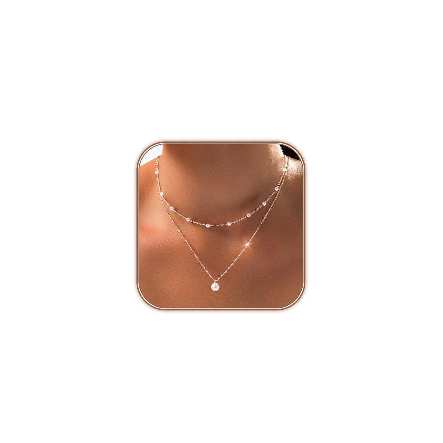 OGD Pearl Necklace for Women Trendy Layered 925 Silver Plated Dainty Pearl Pendant Choker Set Handmade Pearls Silver Necklace Stack Simple Cute Jewelry Gifts for Women