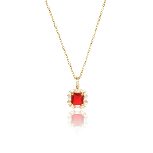 crataly Red Square Garnet Necklace for Women-Gold Plated January Birthstone Necklace For Valentines Day Mother's Day Christmas Birthday Gifts