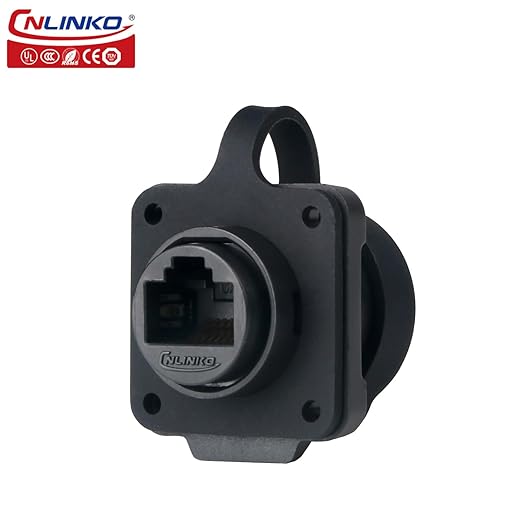 CNLINKO LP-20 RJ45 Panel Mount Socket, CAT6 Ethernet Connector RJ45 4-Hole Socket IP68 M20 Waterproof Connector (Black RJ45 4-Hole Socket)