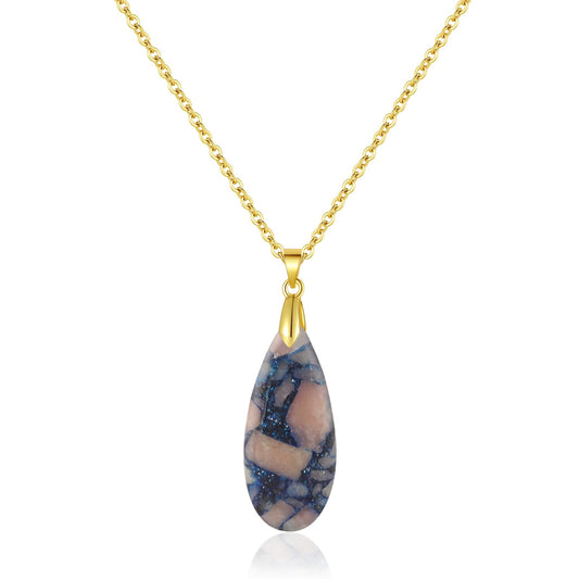 Sriomu Natural Healing Stone Chain Necklaces for Women Teardrop Gemstone Pendant Statement Gold Necklace (Blue Pink - Gold)