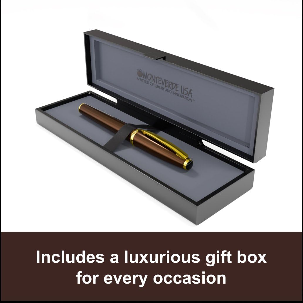 Monteverde USA Aldo Domani Fountain Pen Brown – Medium Nib – Free Ink Bottle, Converter & 2 Cartridges – Gift Box Included