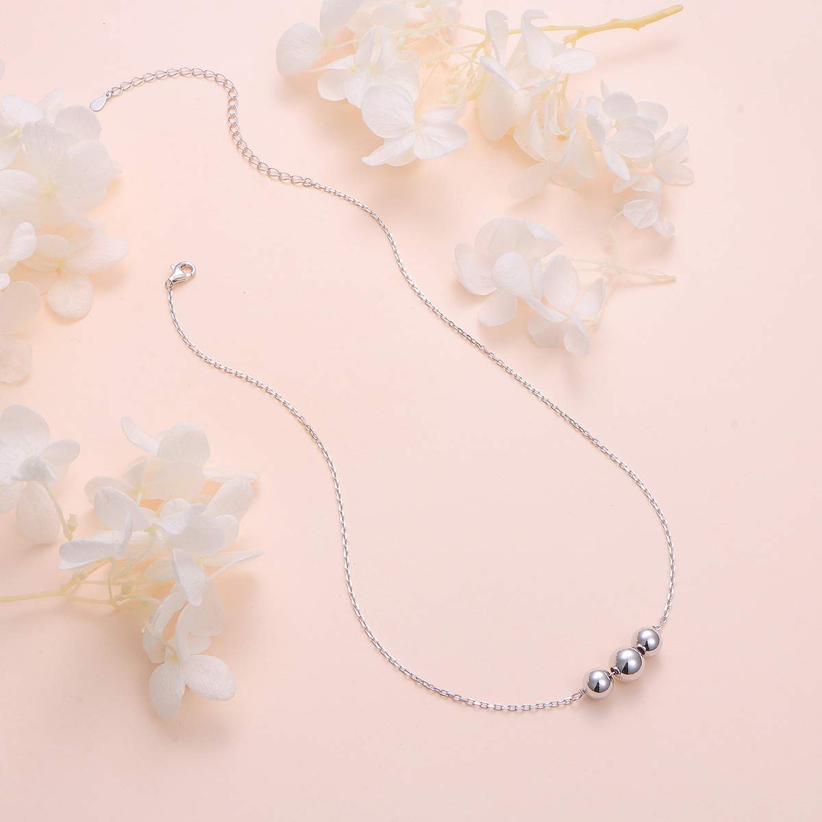DAOCHONG Sterling Silver Triple Ball Choker Necklace - Dainty Three Beads Station Choker, Adjustable Minimalist Silver Ball Necklace for Women, Everyday Delicate Jewelry