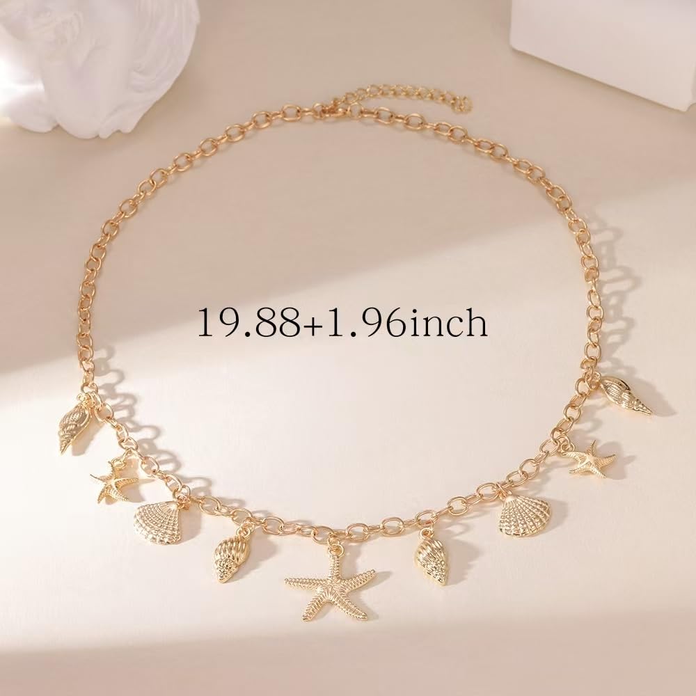 keekingdom Gold Seashell Necklace Adjustable Summer Necklaces for Women Beachy Jewelry for Swimwear Bikini Vacation Necklace for Beach Outfits (Gold)