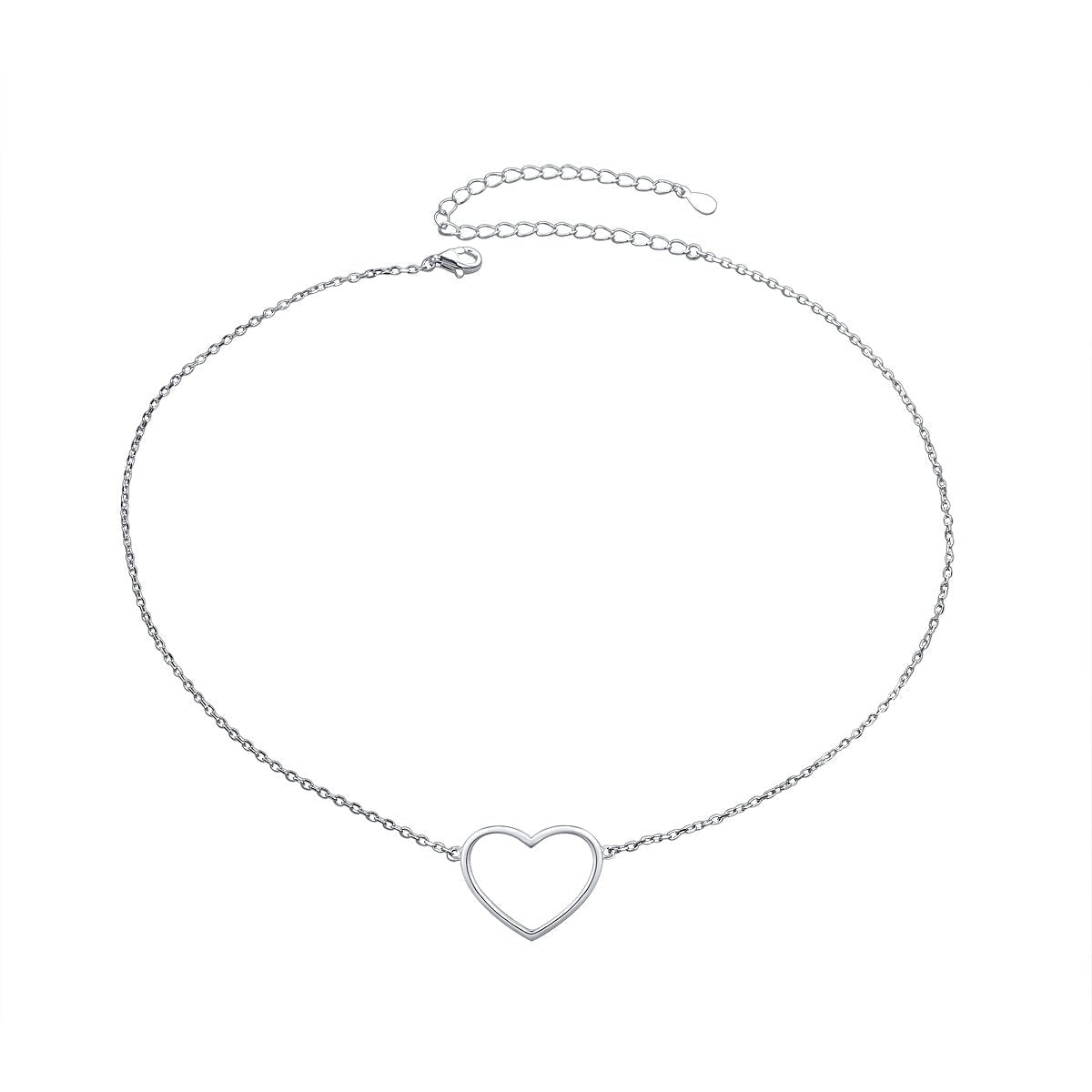 DAOCHONG S925 Sterling Silver Heart Choker Short Dainty Necklace Pendant for Women Jewelry Gift