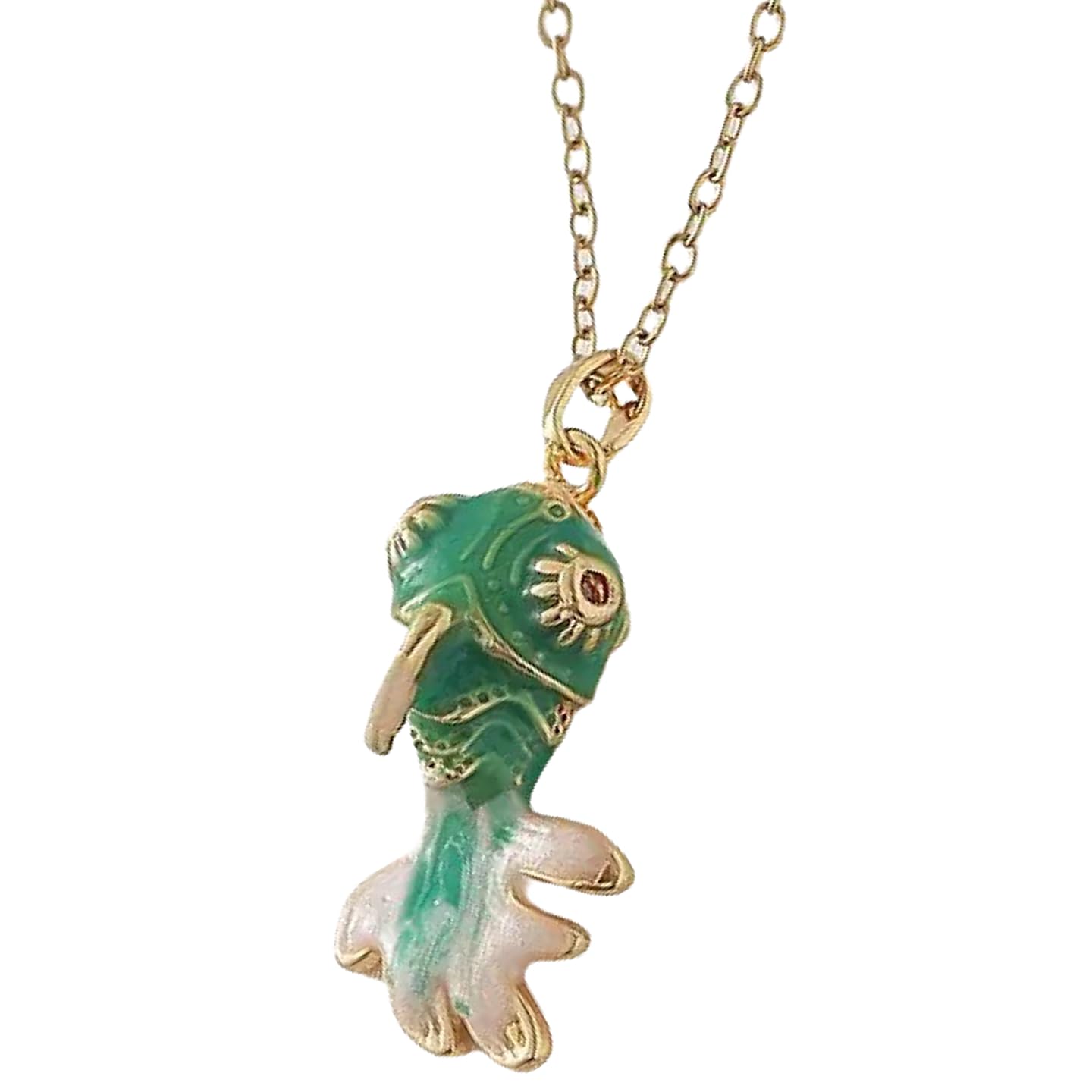 WSTWYC Color Fish Necklace for Women，Dainty Lucky Fish Pendant Necklaces Summer Ocean Minimalist Jewelry gift (green)