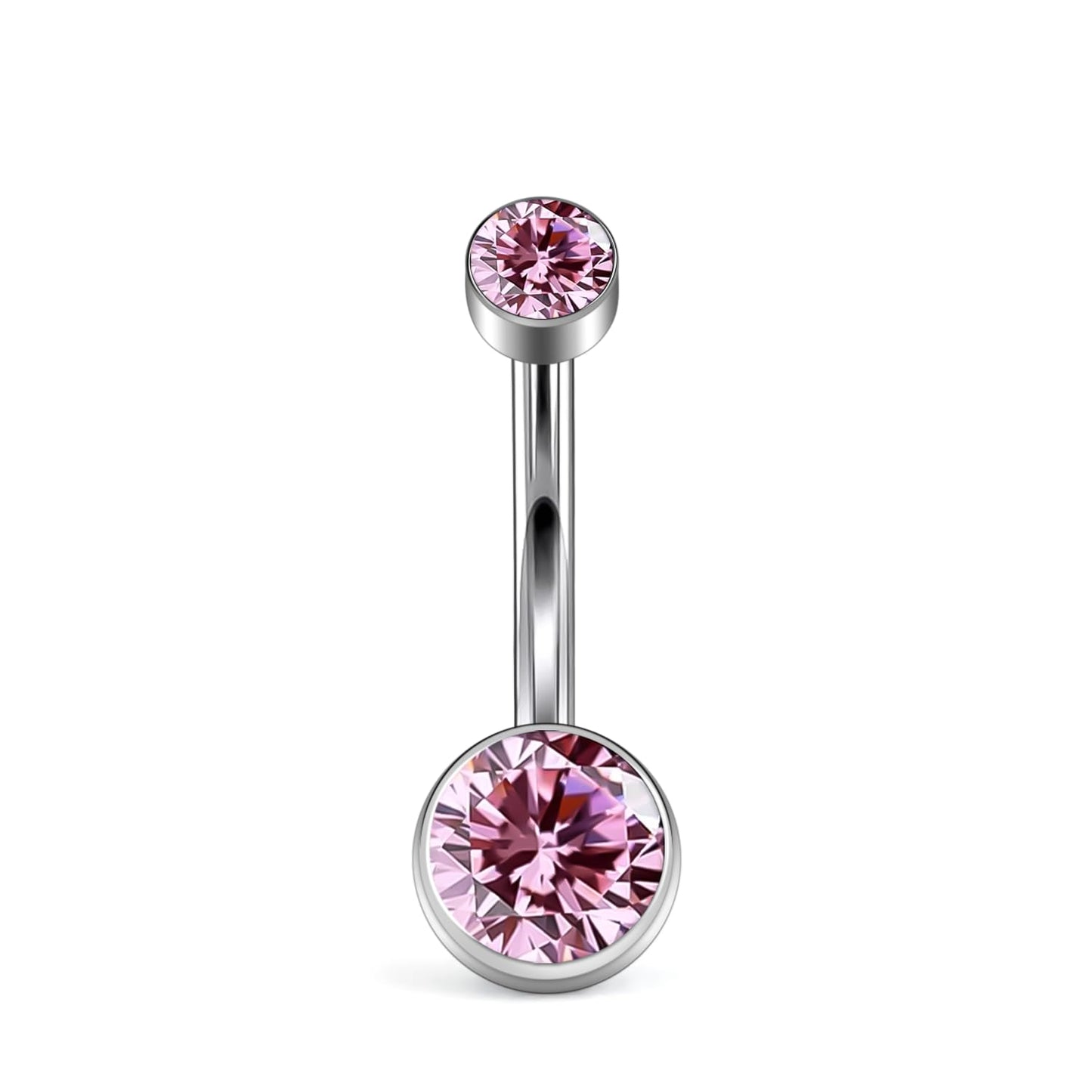 XUU Titanium Belly Button Rings, Black & Silver – 14G Internally Threaded Navel Piercing Jewelry, 10mm & 12mm Curved Barbells with 7 Colors Gems – Hypoallergenic (Silver-Pink cz, 10MM)