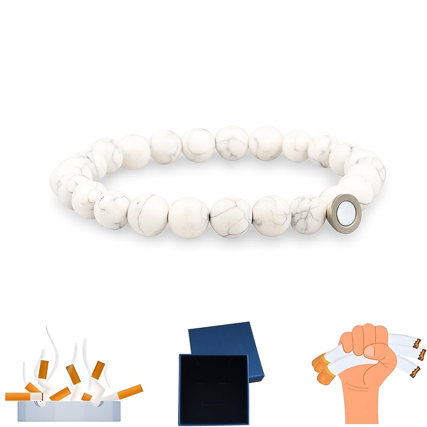 Mengji Life Glame Anti Smoking Bracelets for Women Men, Magtherapy Quitting Bracelet Stretch Adjustable Stop Smoking Cessation Effective Handmade Jewelry Gifts (1pcs-white)