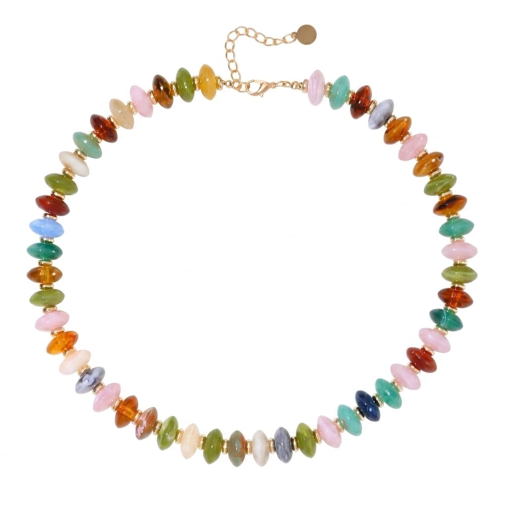 joymiao Chunky Necklace for Women Colorful Beaded Necklaces Resin Blue Mixed Beads Choker Gemstone Necklace Summer Beach Jewelry